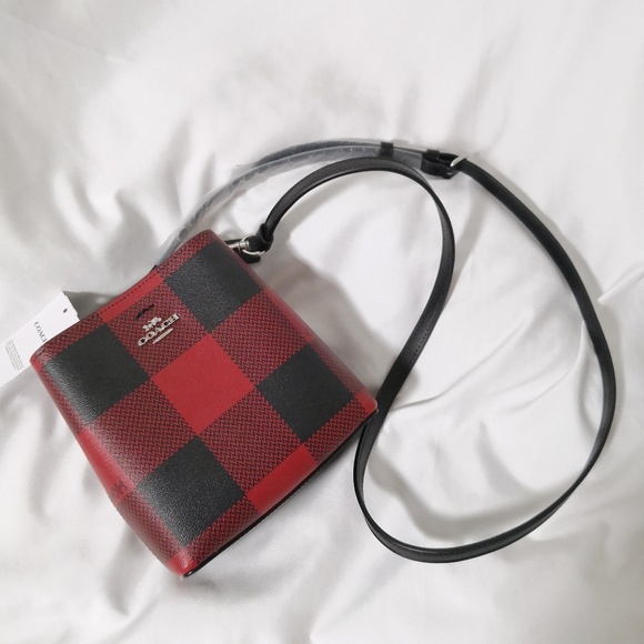 New COACH MINI TOWN BUCKET BAG WITH BUFFALO PLAID PRINT C7267 $298